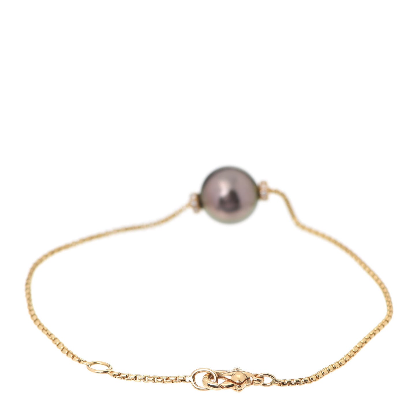 18K Yellow Gold Diamond Tahitian Pearl Solari Single Station Adjustable Bracelet Grey