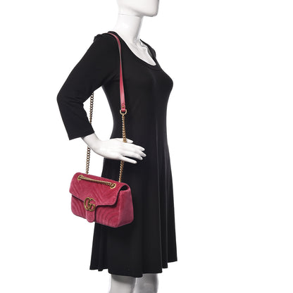 Gucci Velvet Matelasse Small GG Marmont Shoulder Bag Light Raspberry Rose 2 of 9