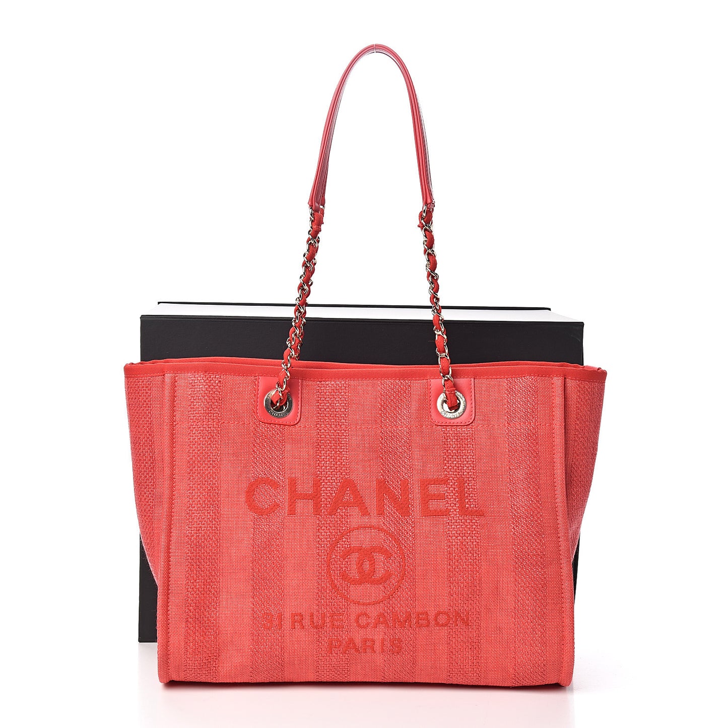 Mixed Fibers Striped Small Deauville Tote Red