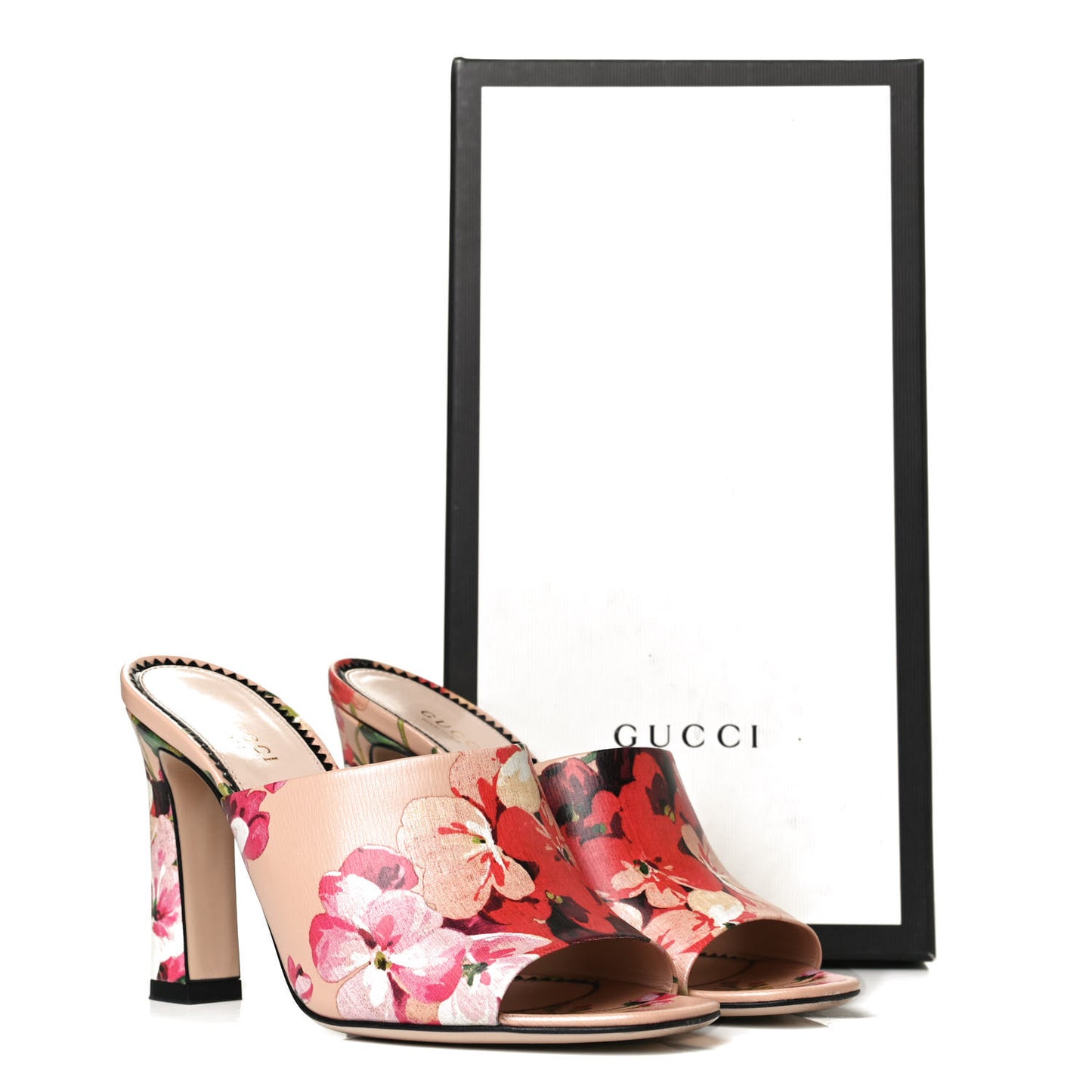 Calfskin Blooms Print High Heel Slide Sandals 37.5 Pink Apricot Multicolor
