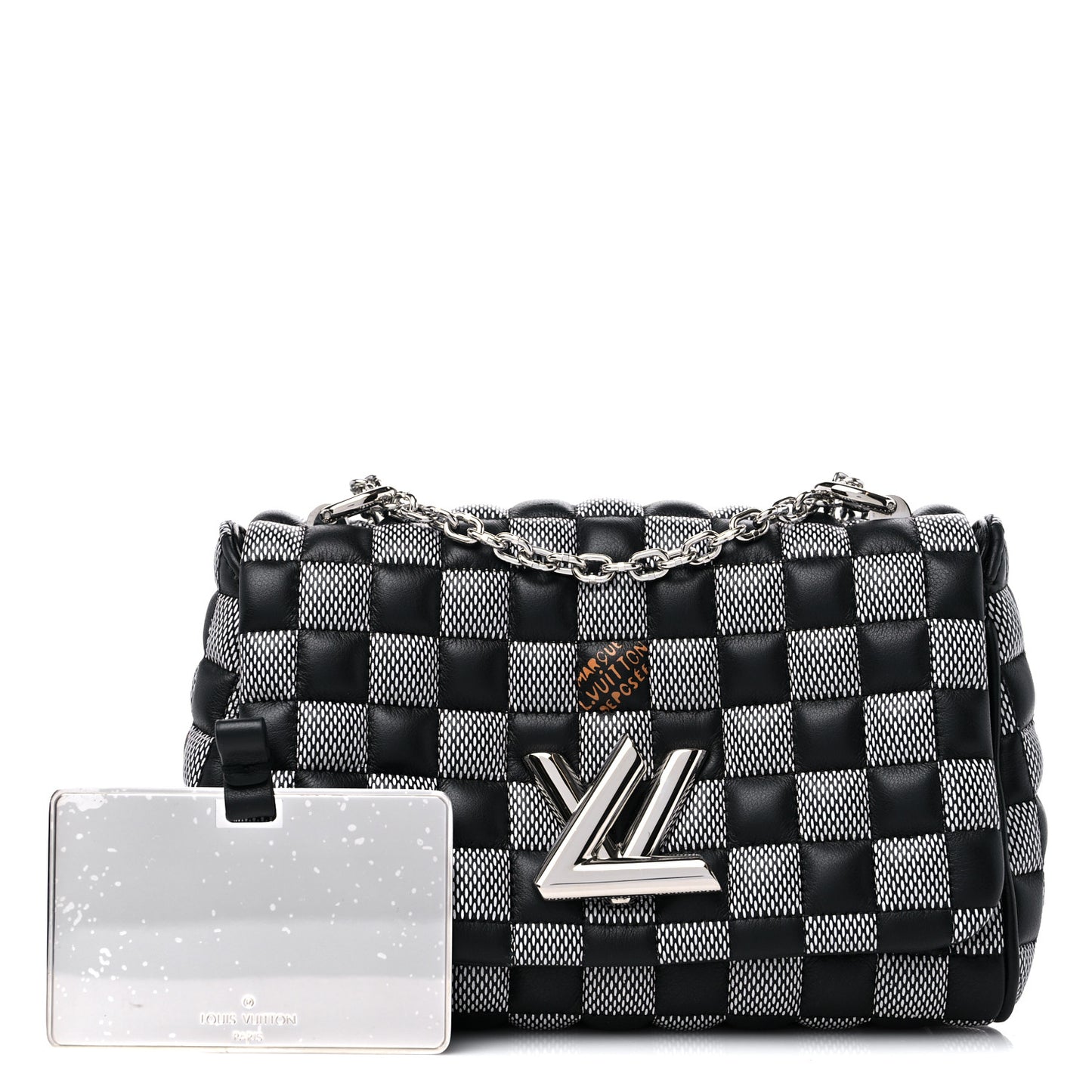 Calfskin Damier Twist Shoulder Bag BB Black White