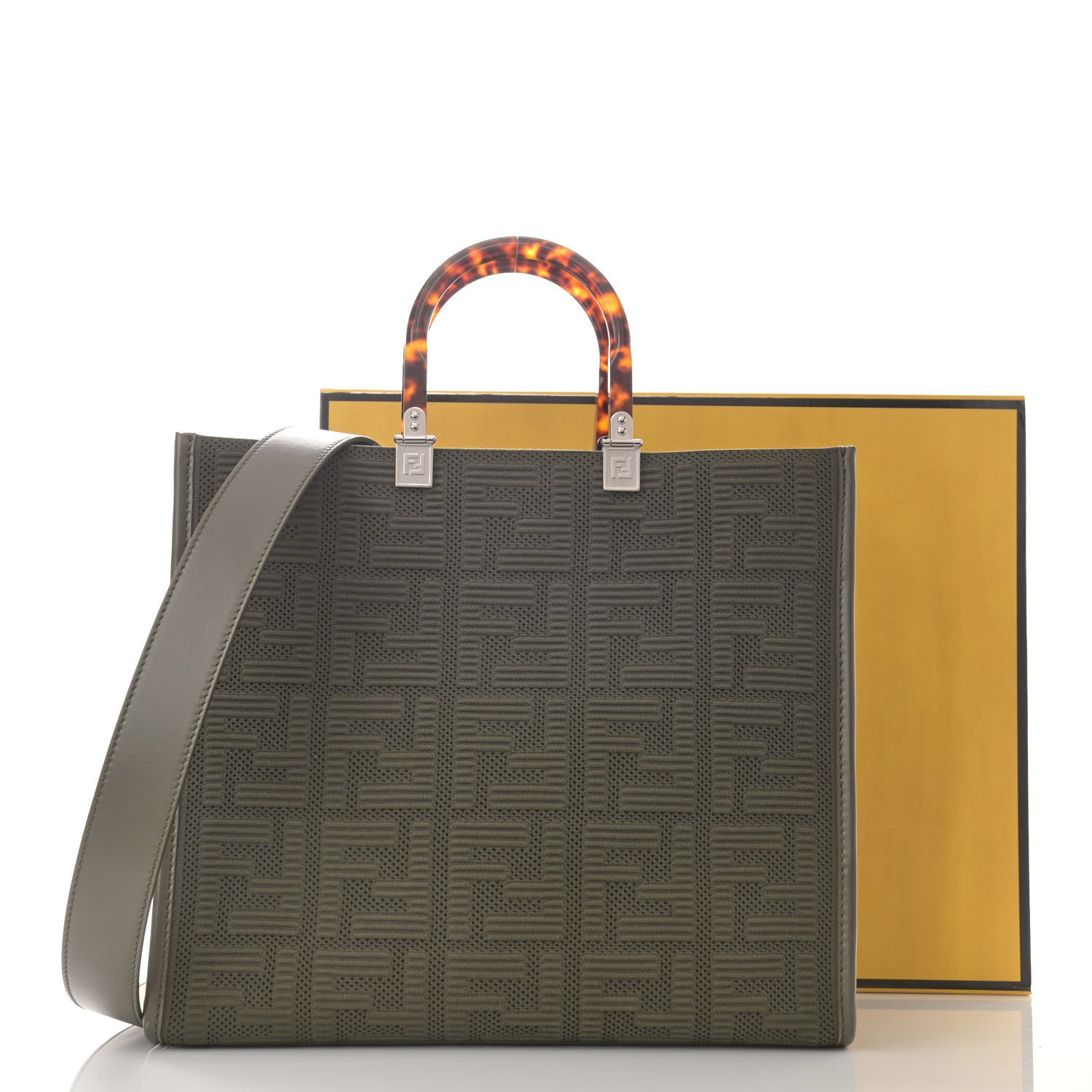Fendi Technical Fabric Plexiglass FF Medium Fendi Sunshine Shopper Tote Wood 13 of 13