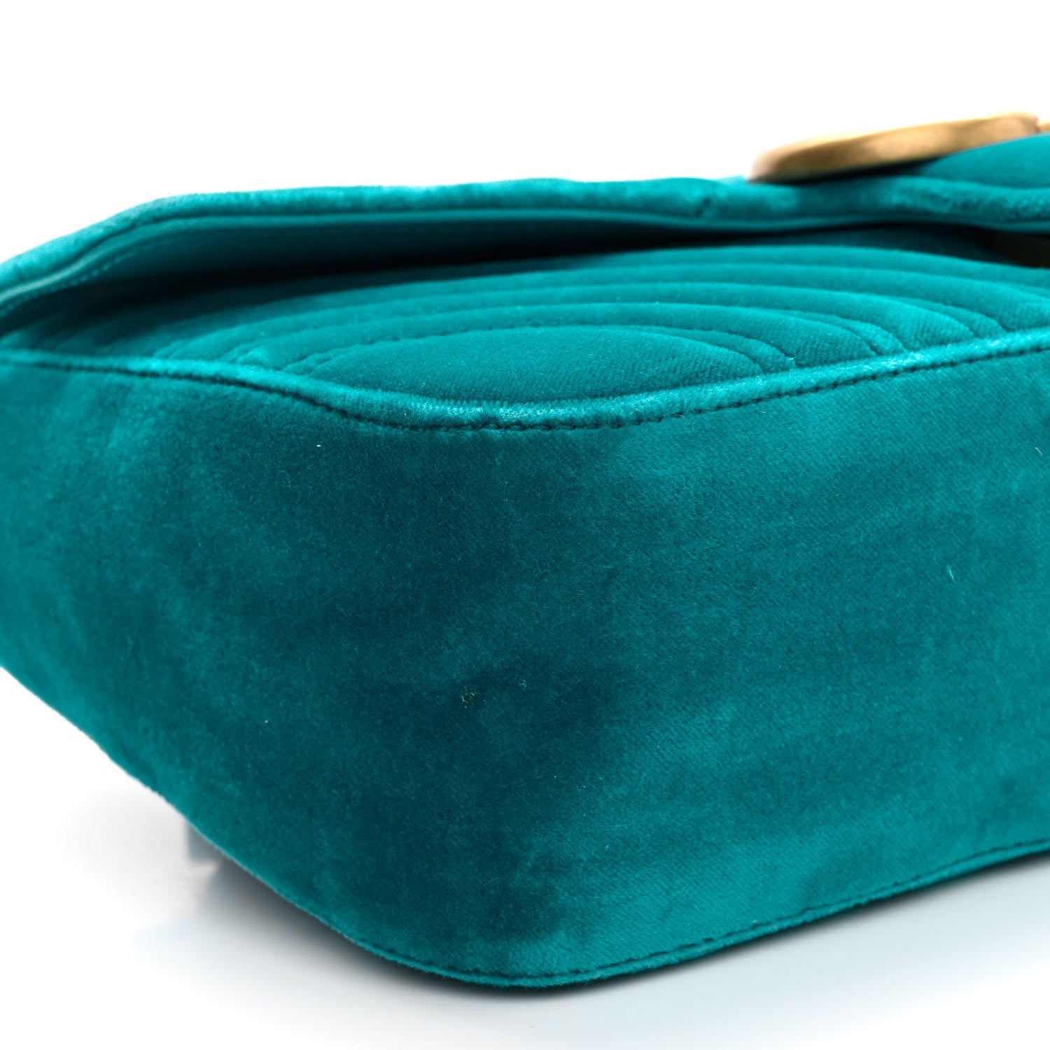 Gucci Velvet Matelasse Small GG Marmont Shoulder Bag Pavone Cyan 9 of 10