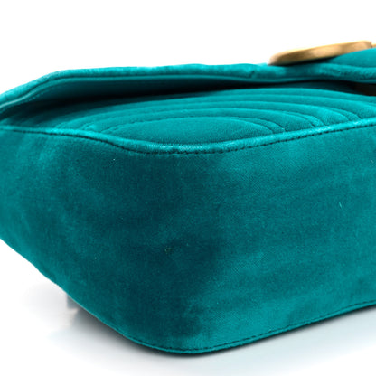 Gucci Velvet Matelasse Small GG Marmont Shoulder Bag Pavone Cyan 9 of 10