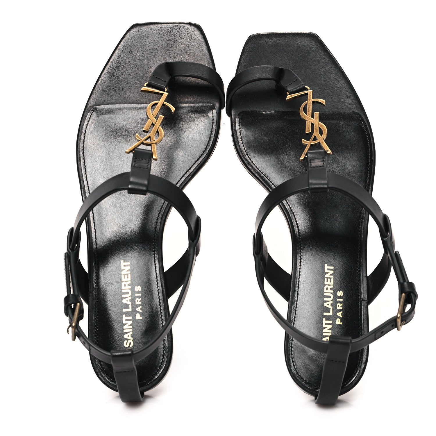 Saint Laurent Calfskin Cassandra Monogram Sandals 37.5 Black 2 of 10