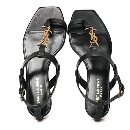 Saint Laurent Calfskin Cassandra Monogram Sandals 37.5 Black 2 of 10