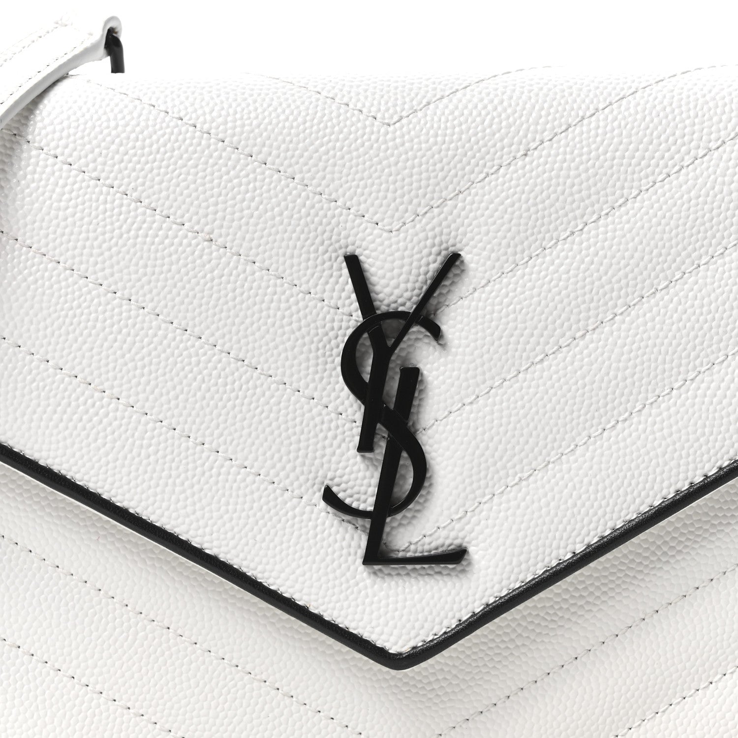 Saint Laurent Grain De Poudre Matelasse Chevron Monogram Envelope Chain Wallet  White Black 8 of 10