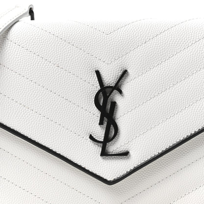 Saint Laurent Grain De Poudre Matelasse Chevron Monogram Envelope Chain Wallet  White Black 8 of 10