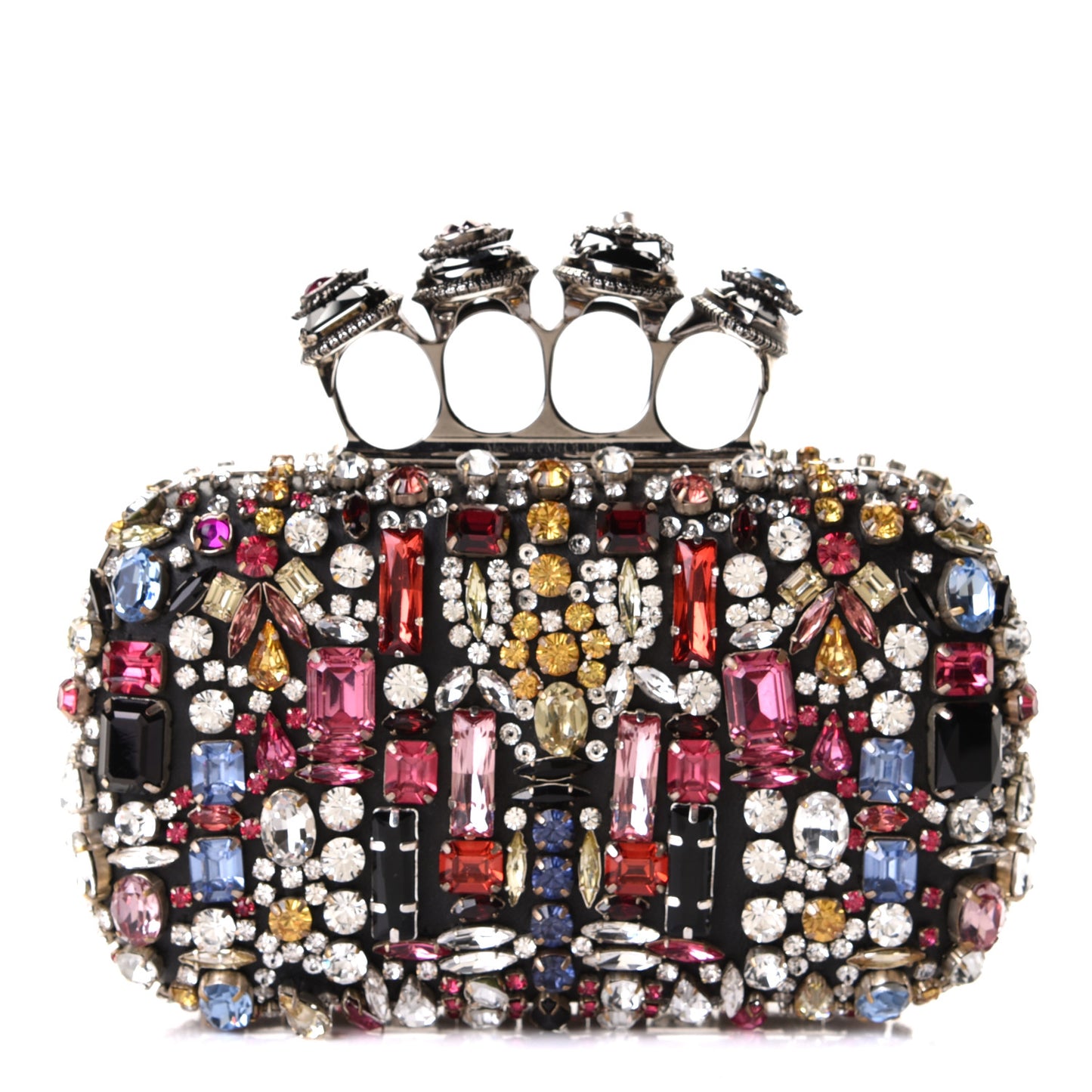 Crystal Jeweled Knuckle Duster Box Clutch Multicolor
