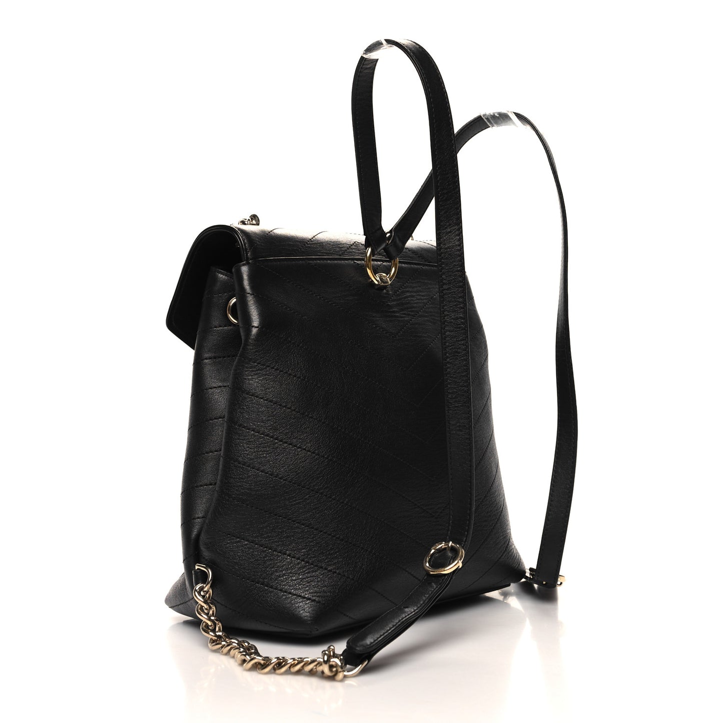 Grained Calfskin Chevron Stitched Backpack Black