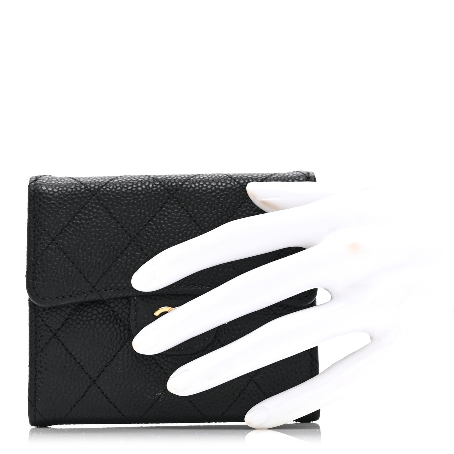Caviar Quilted Compact Flap Wallet Black
