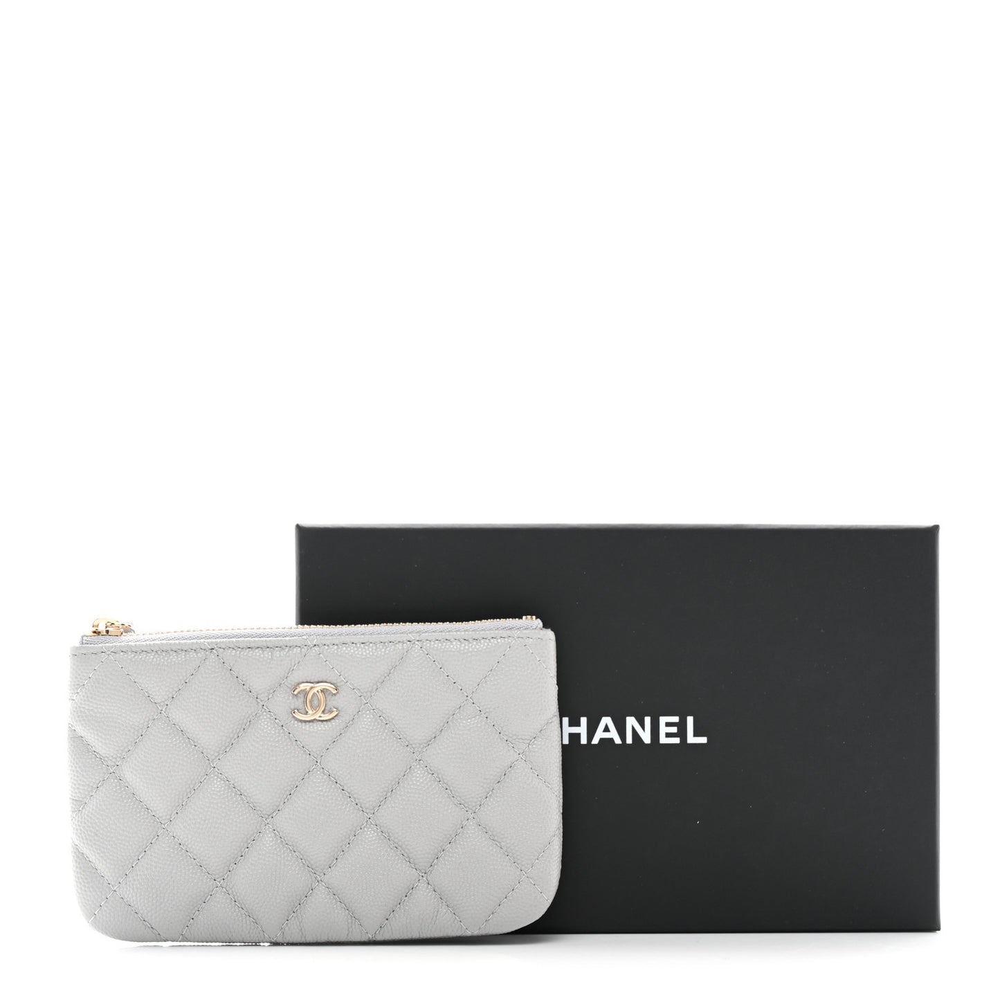 Caviar Quilted Small Cosmetic Case Grey