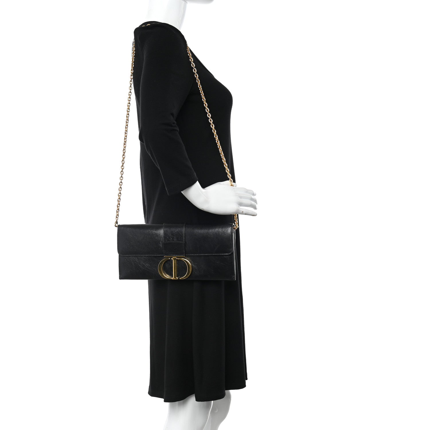 Christian Dior Crinkled Lambskin 30 Montaigne Clutch Black 2 of 13