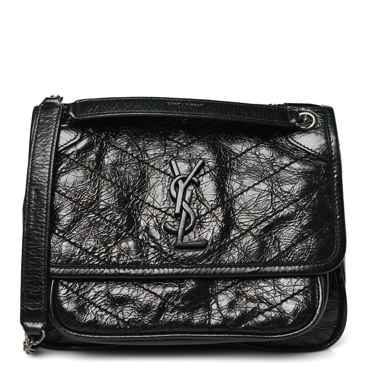 Saint Laurent Crinkled Calfskin Matelasse Monogram Baby Niki Chain Satchel Black 1 of 11