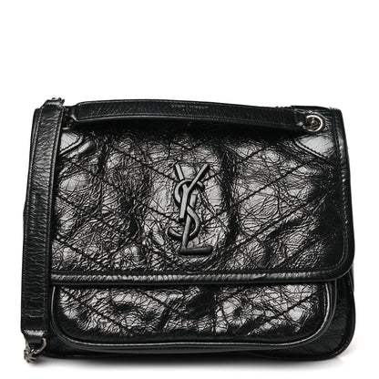 Saint Laurent Crinkled Calfskin Matelasse Monogram Baby Niki Chain Satchel Black 1 of 11