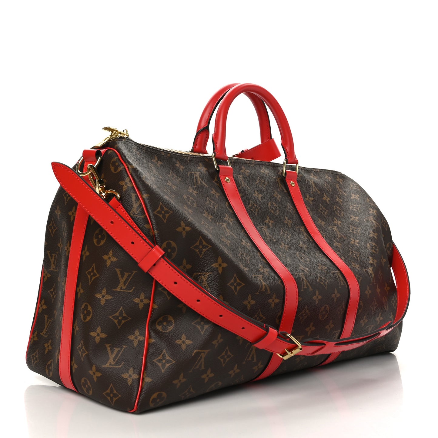 Calfskin Monogram Keepall Bandouliere 50 Coquelicot