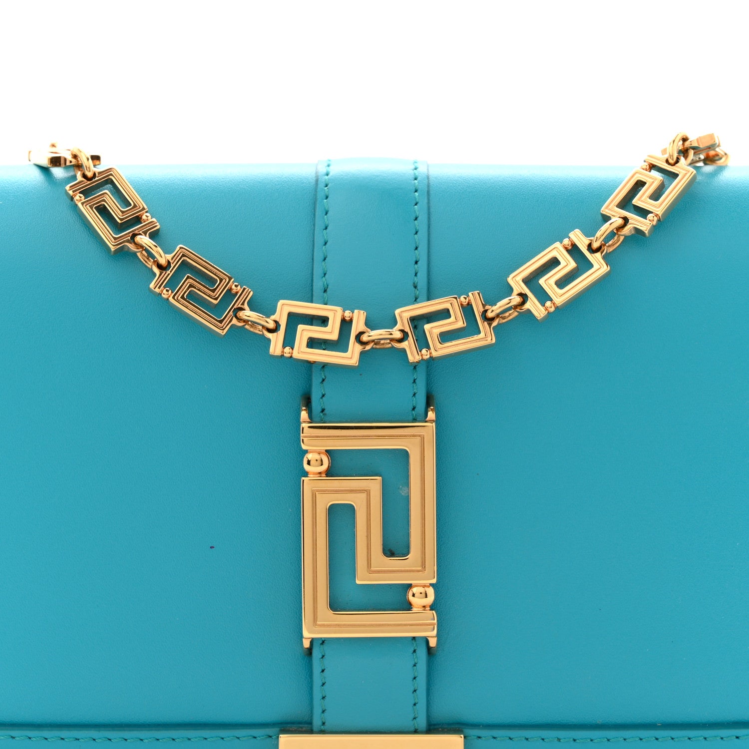 Versace Calfskin Greca Goddess Wallet On Chain Blue 7 of 12