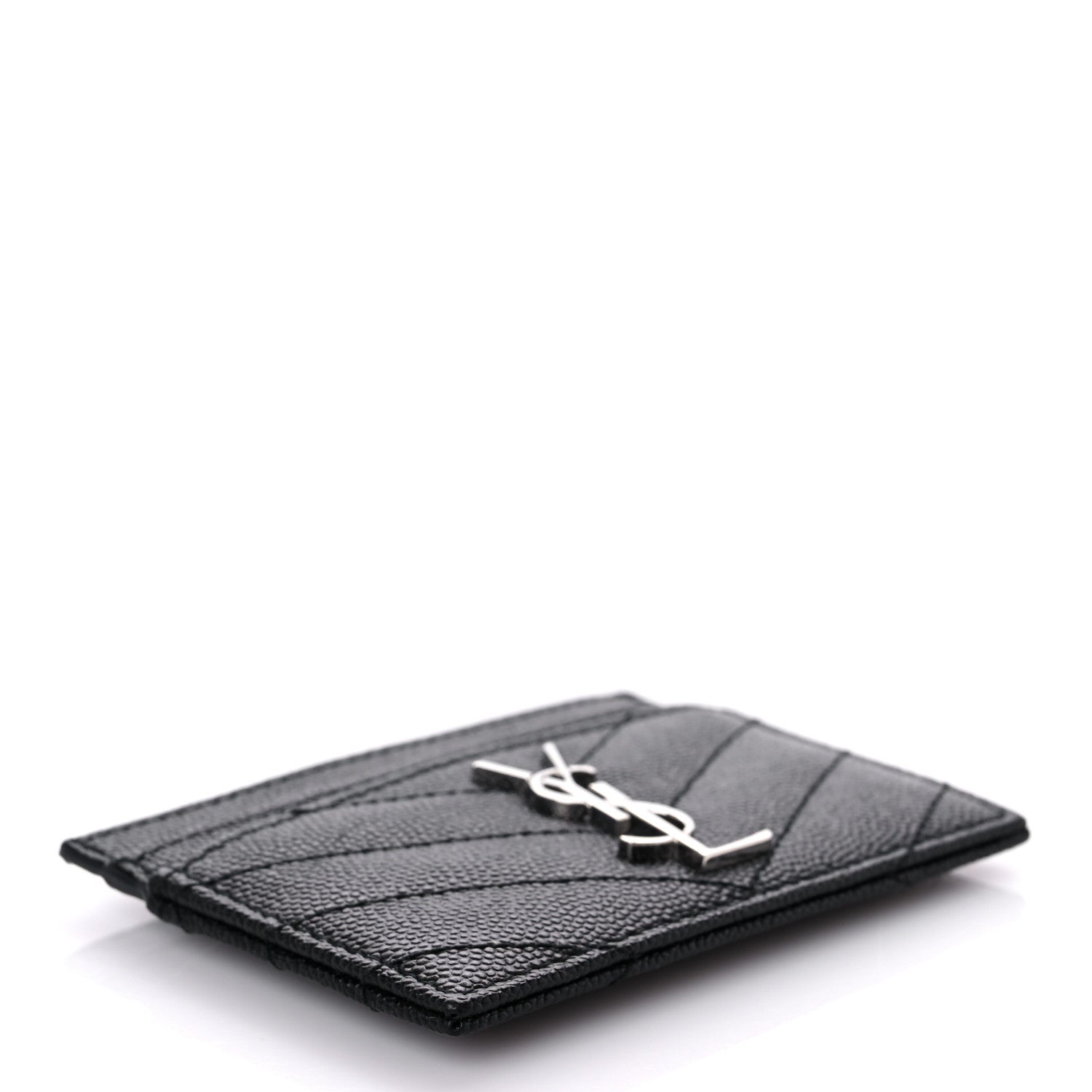 Saint Laurent Grain De Poudre Matelasse Chevron Monogram Credit Card Case Black 4 of 8