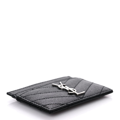 Saint Laurent Grain De Poudre Matelasse Chevron Monogram Credit Card Case Black 4 of 8