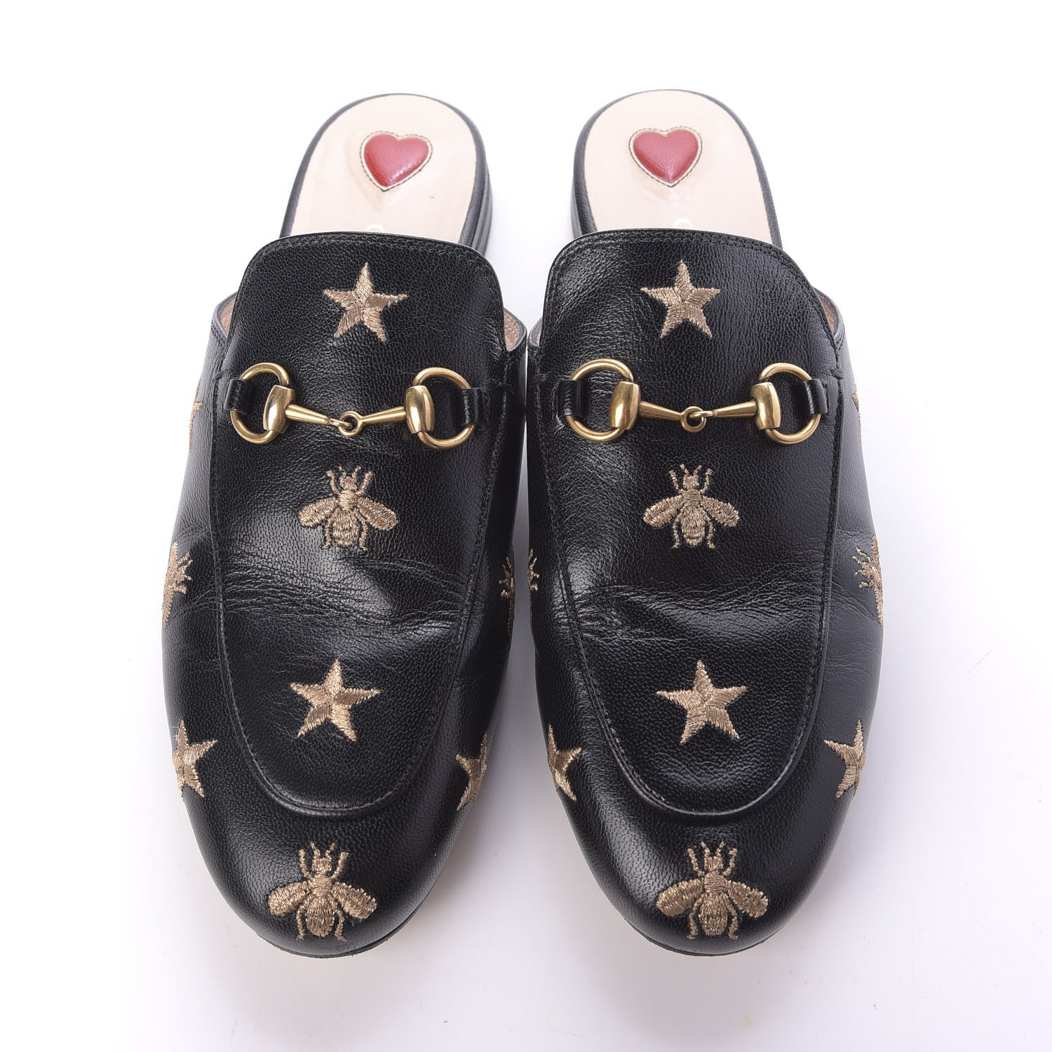 Gucci Goatskin Bee Star Embroidered Womens Princetown Slippers 37 Black 5 of 12