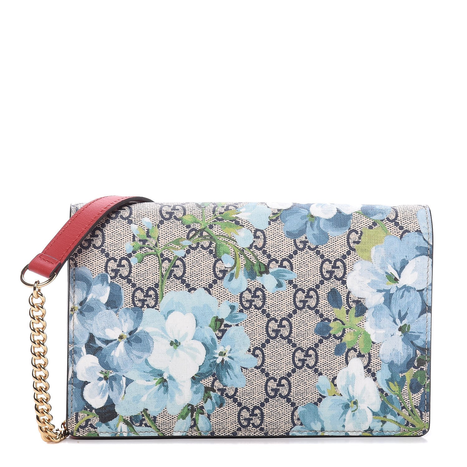Gucci GG Supreme Monogram Blooms Chain Wallet Blue 1 of 9