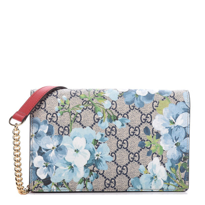 Gucci GG Supreme Monogram Blooms Chain Wallet Blue 1 of 9