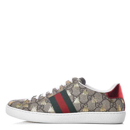 Gucci GG Supreme Monogram Bees Ayers Web Womens Ace Sneakers 37 Beige Oro Green Red 1 of 11