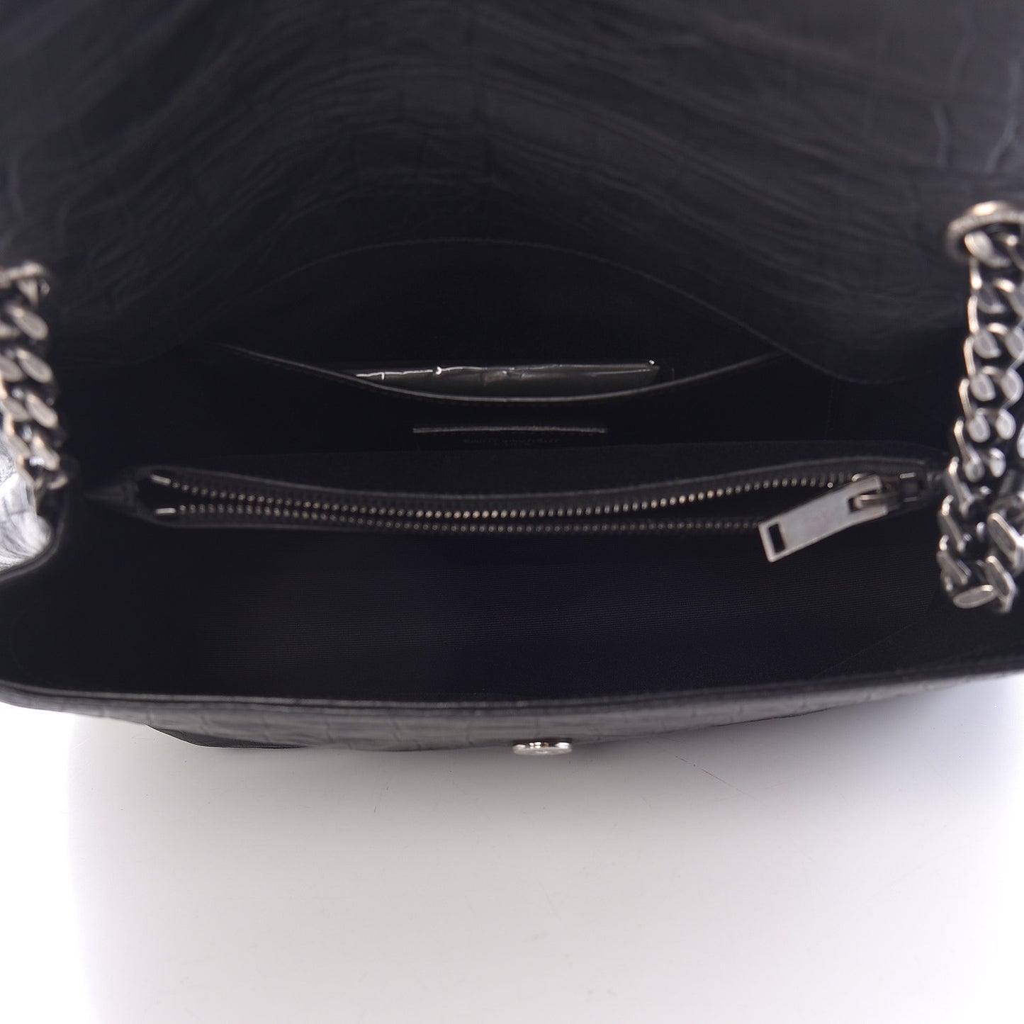Calfskin Crocodile Embossed Medium West Hollywood Monogram Fold-Over Black