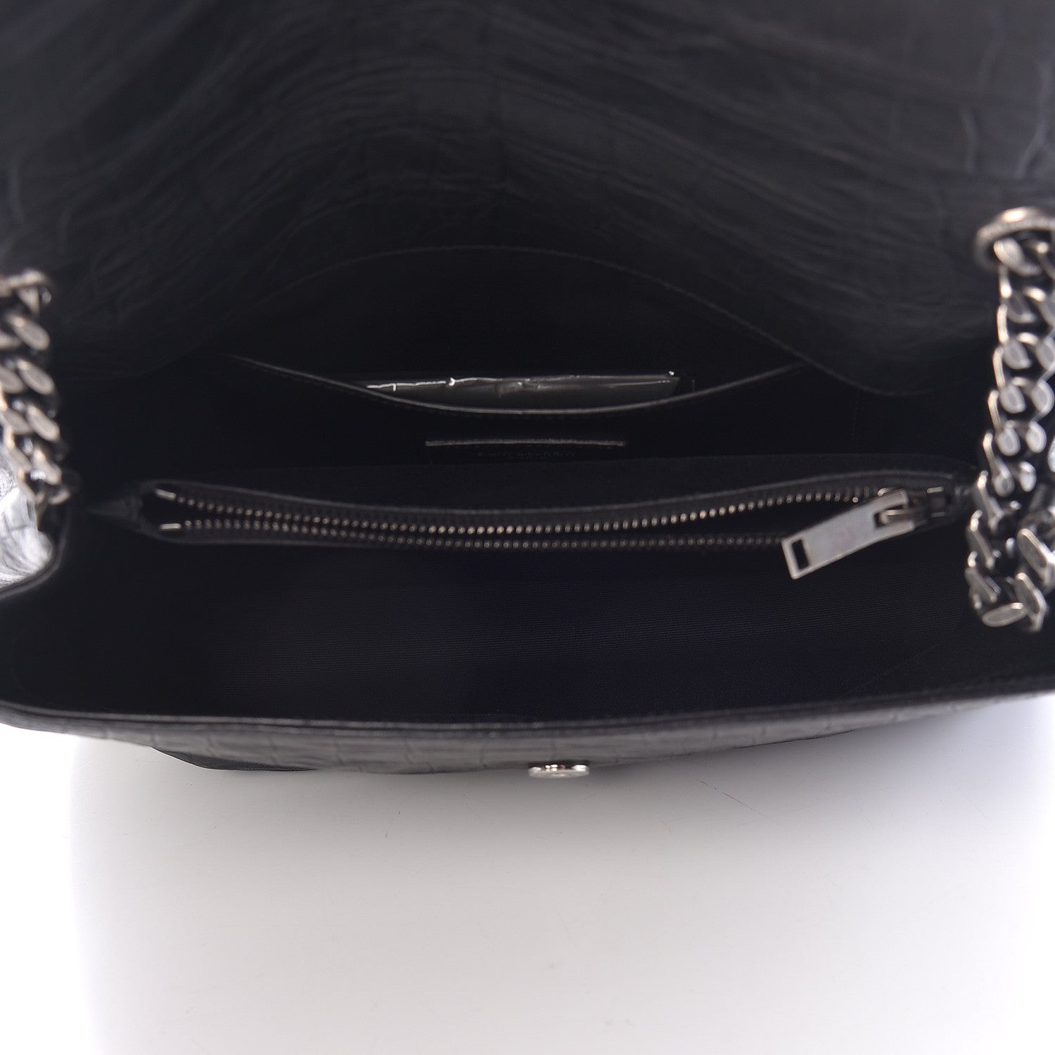 Saint Laurent Calfskin Crocodile Embossed Medium West Hollywood Monogram Fold-Over Black 5 of 16