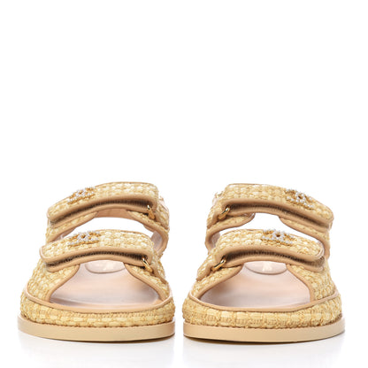 Chanel Braided Fabric Velcro Dad Sandals 36.5 Beige 2 of 12