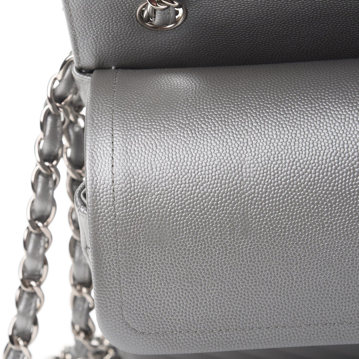 Caviar Chevron Quilted Jumbo Double Silver