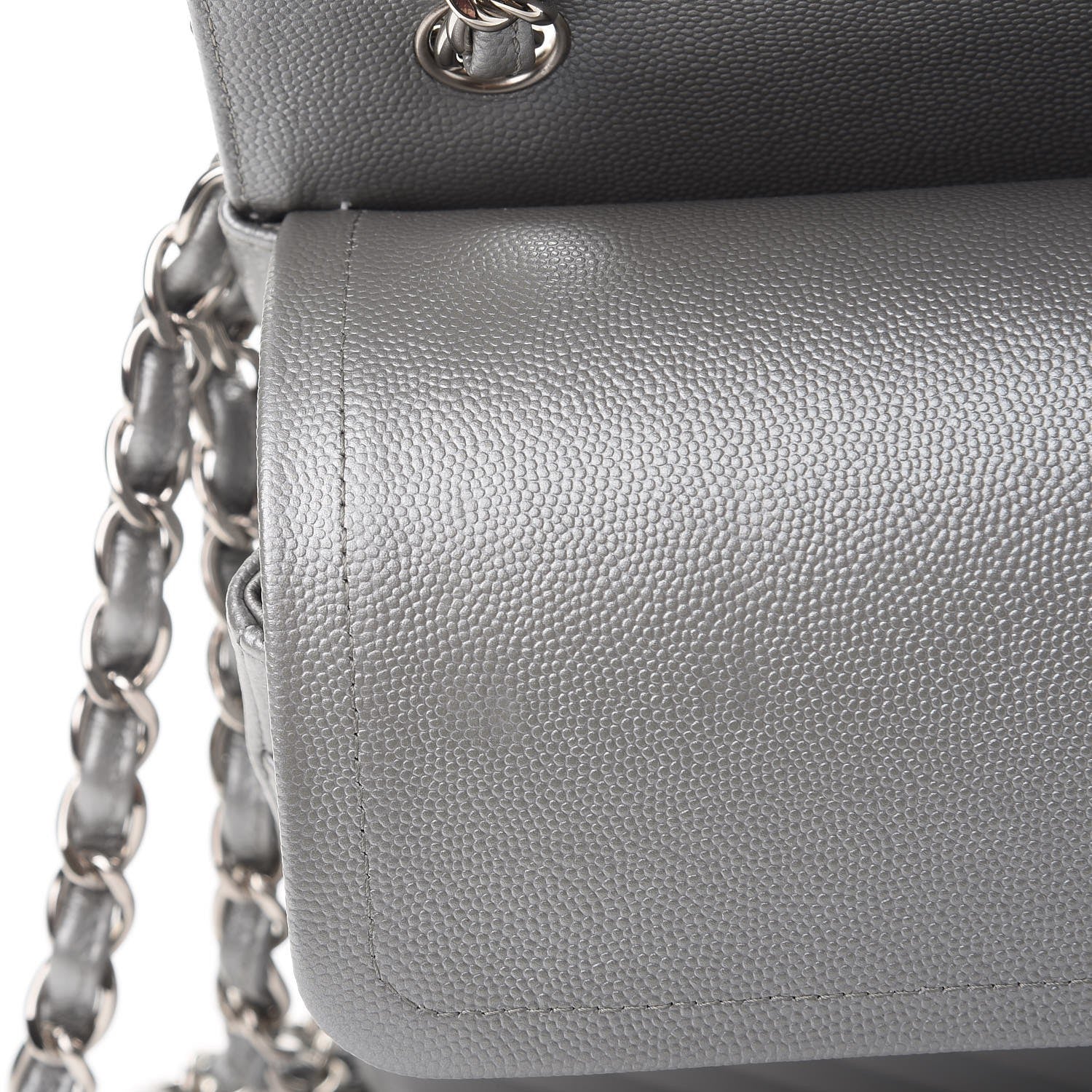 Chanel Caviar Chevron Quilted Jumbo Double Silver 8 of 11