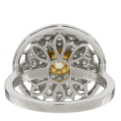 Tiffany Platinum 18K Yellow Gold Fancy Yellow Diamond Daisy Ring 51 5.75 2 of 7