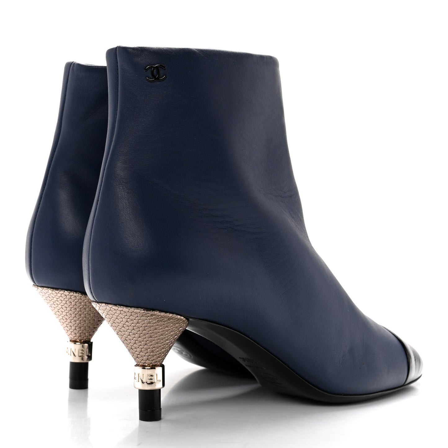 Crumpled Patent Calfskin Cap Toe Short Boots 36.5 Blue Back