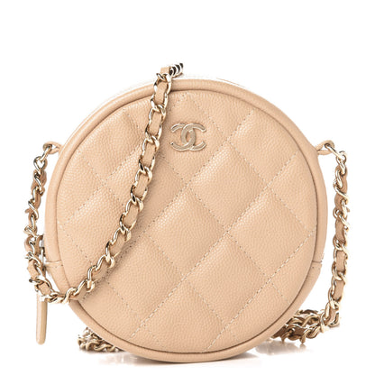 Chanel Caviar Quilted Round Clutch With Chain Beige 1 of 12