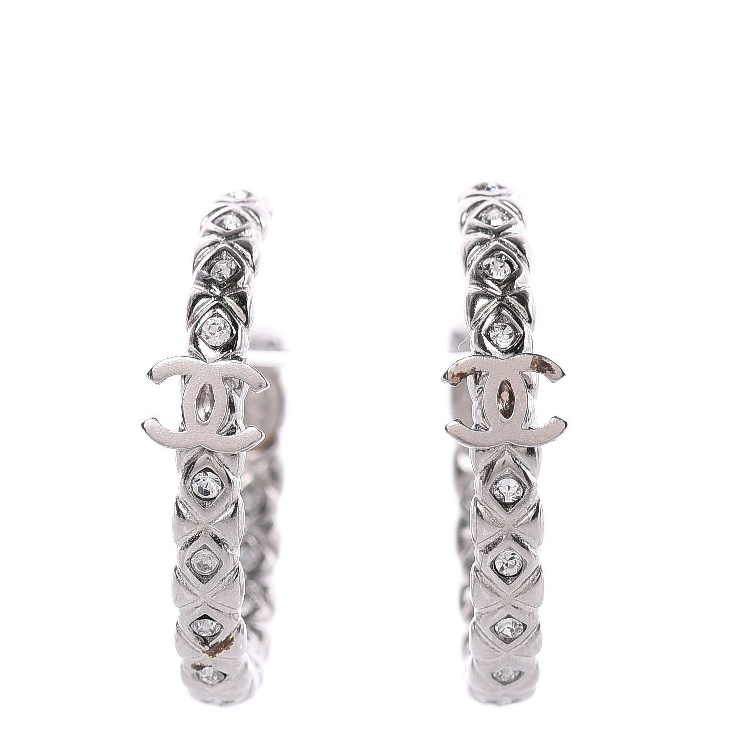 Chanel Crystal CC Hoop Earrings Silver 1 of 6