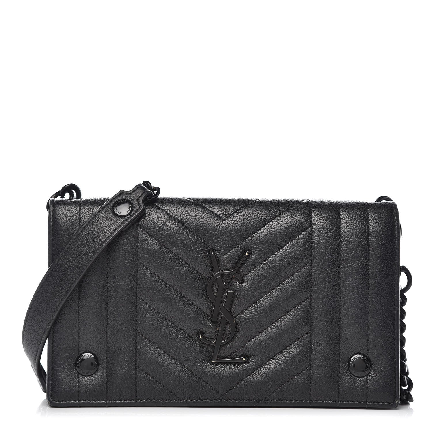 Saint Laurent Sheepskin Matelasse Monogram Rider Poncho Wallet on Chain Black 2 of 12