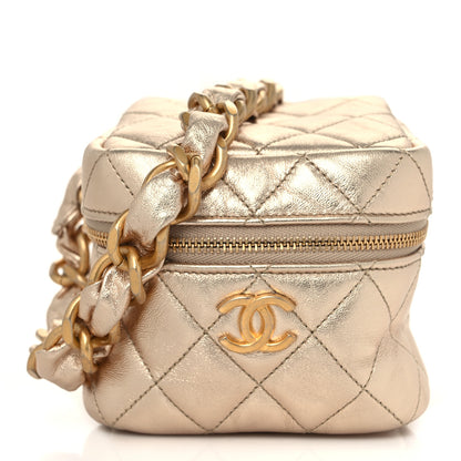 Chanel Metallic Lambskin Quilted Cube Chain Wristlet Case Gold 1 of 8