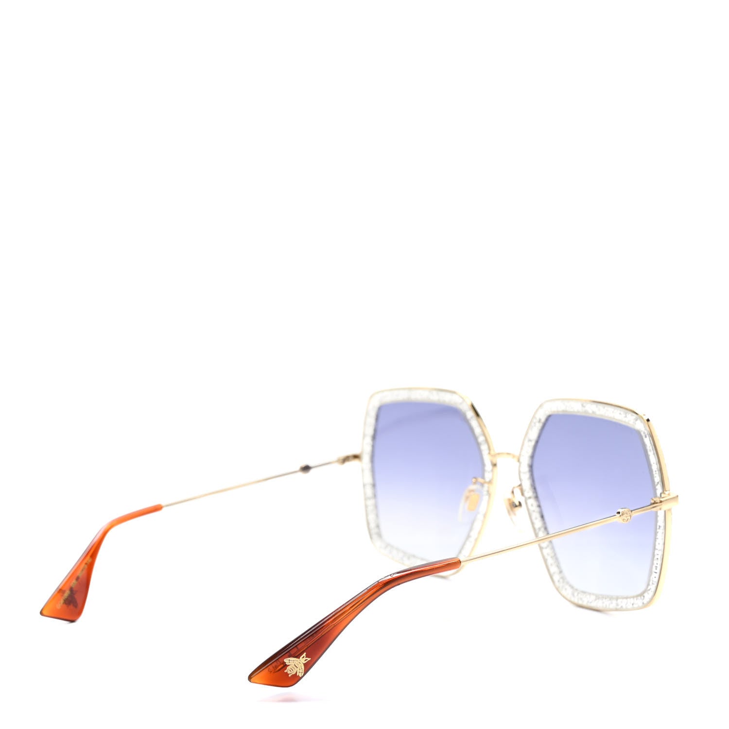 Gucci Glitter Acetate Oversize Square Frame Sunglasses GG0106S Gold 4 of 9