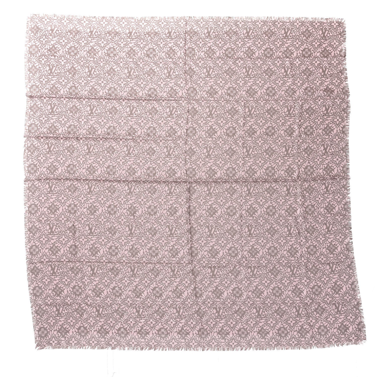 Louis Vuitton Silk Wool Monogram Dentelle Shawl Scarf Rose Poudre 1 of 3