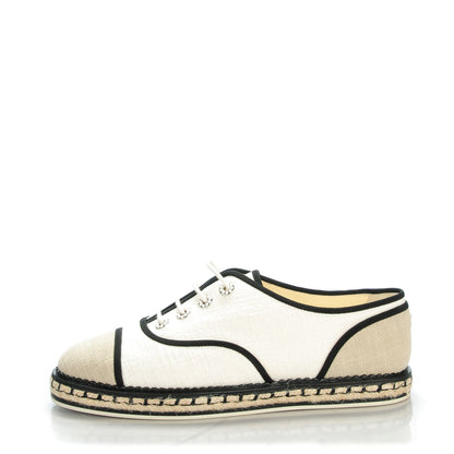 Chanel Cotton Lace Up Espadrilles 40.5 Light Beige 1 of 9