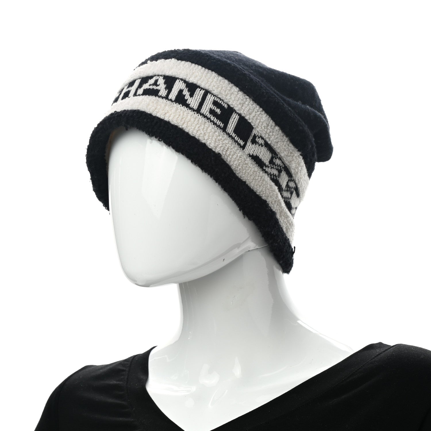 Chanel Cashmere CC Beanie Hat Ecru Black 2 of 5