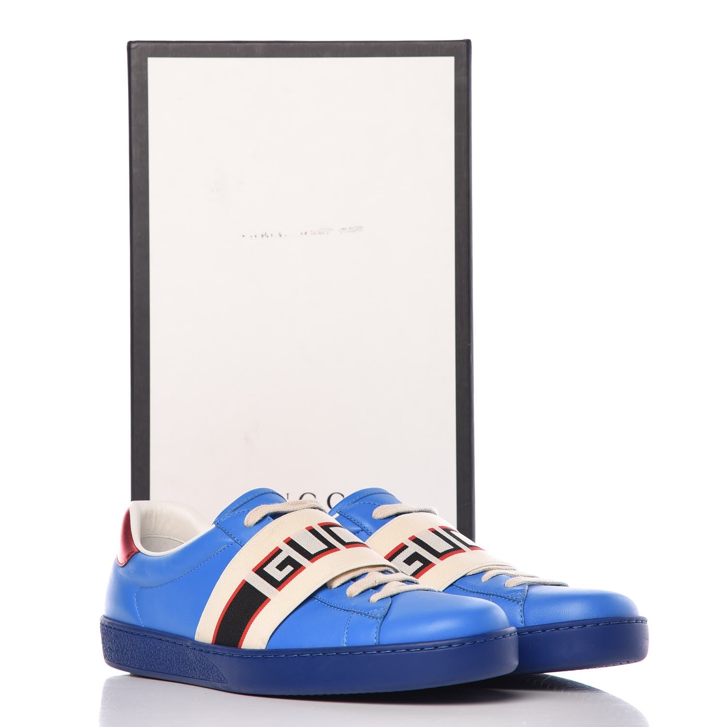 Gucci Calfskin Stripe Mens New Ace Sneakers 8.5 Bright Splash Ecru Red Flame 10 of 10