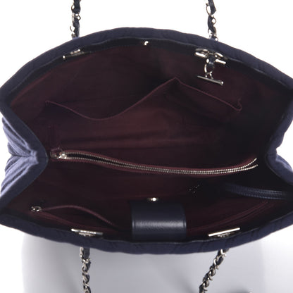 Chanel Canvas Caviar Chevron Shopper Tote Navy Blue 5 of 7