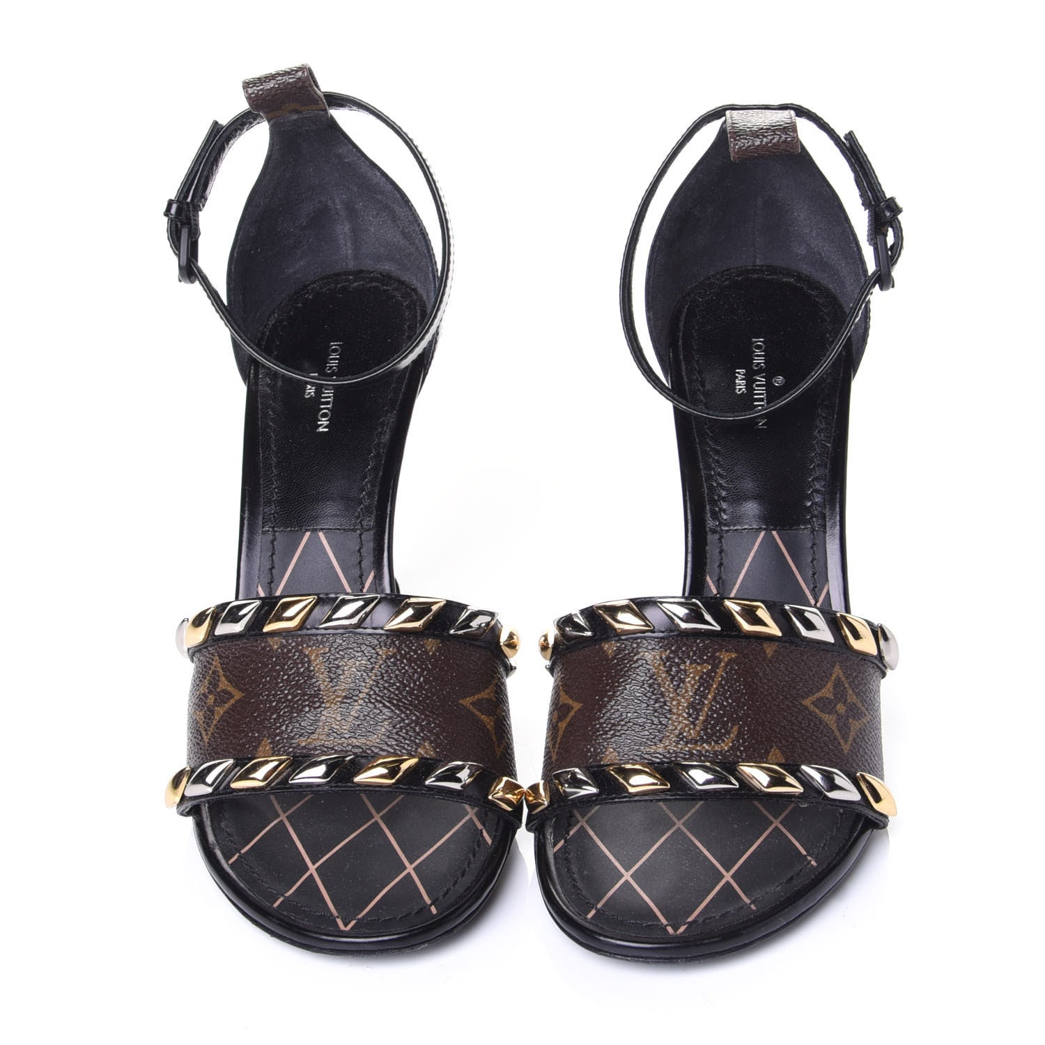 Louis Vuitton Calfskin Monogram Eldorado Heeled Sandals 36 Black 5 of 11