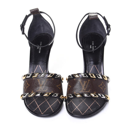 Louis Vuitton Calfskin Monogram Eldorado Heeled Sandals 36 Black 5 of 11