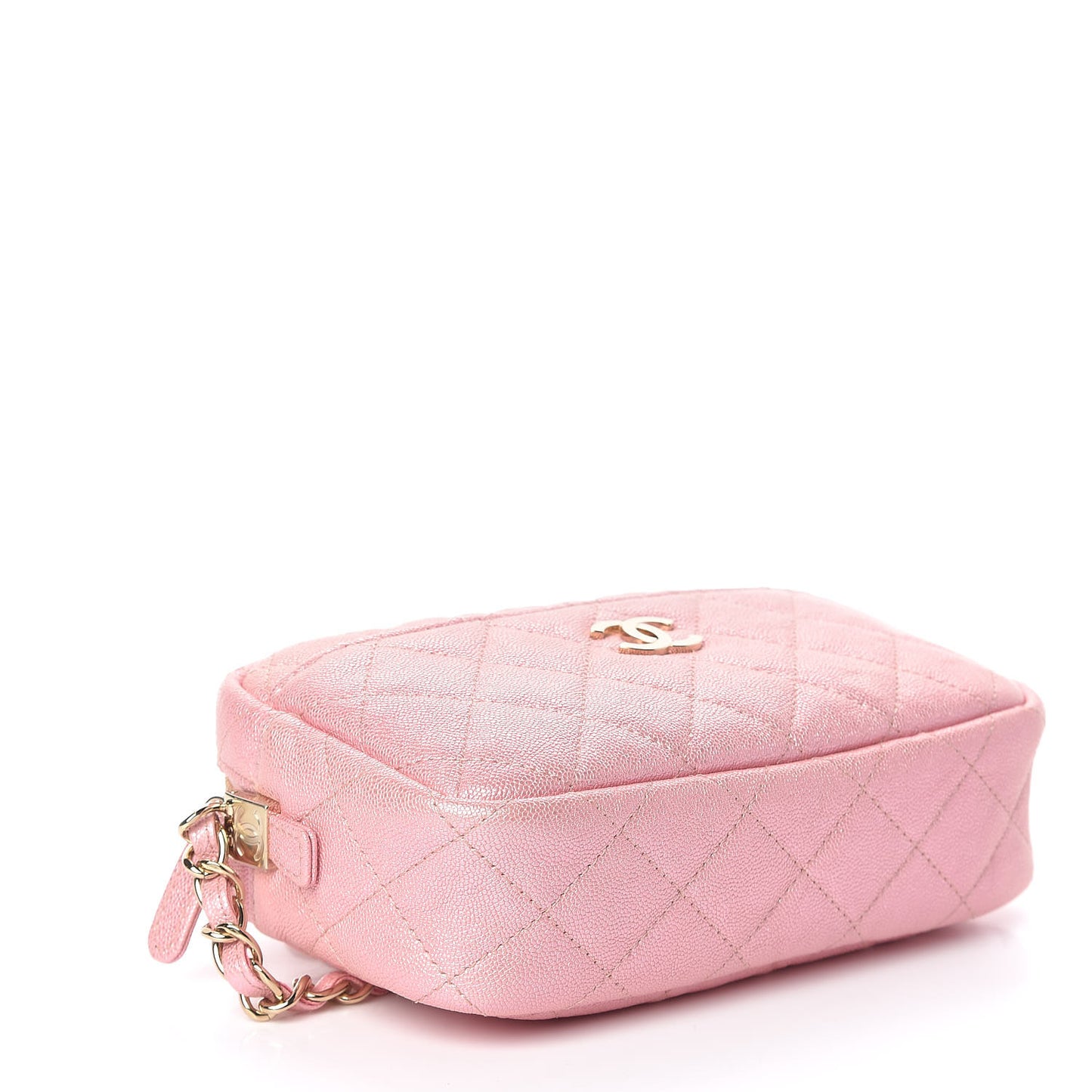 Iridescent Caviar Quilted Small Timeless Camera Case Pink