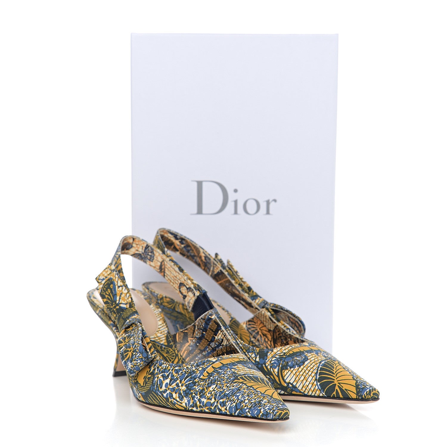 Christian Dior Toile De Jouy Sweet D Slingback Pumps 37.5 Blue Yellow 8 of 8