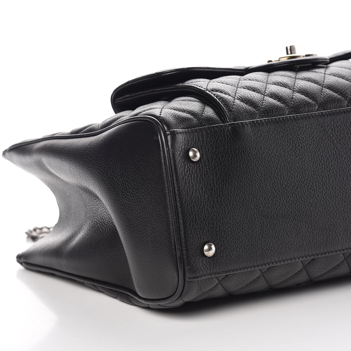 Metallic Grained Calfskin Quilted Large Casual Pocket Tote Black