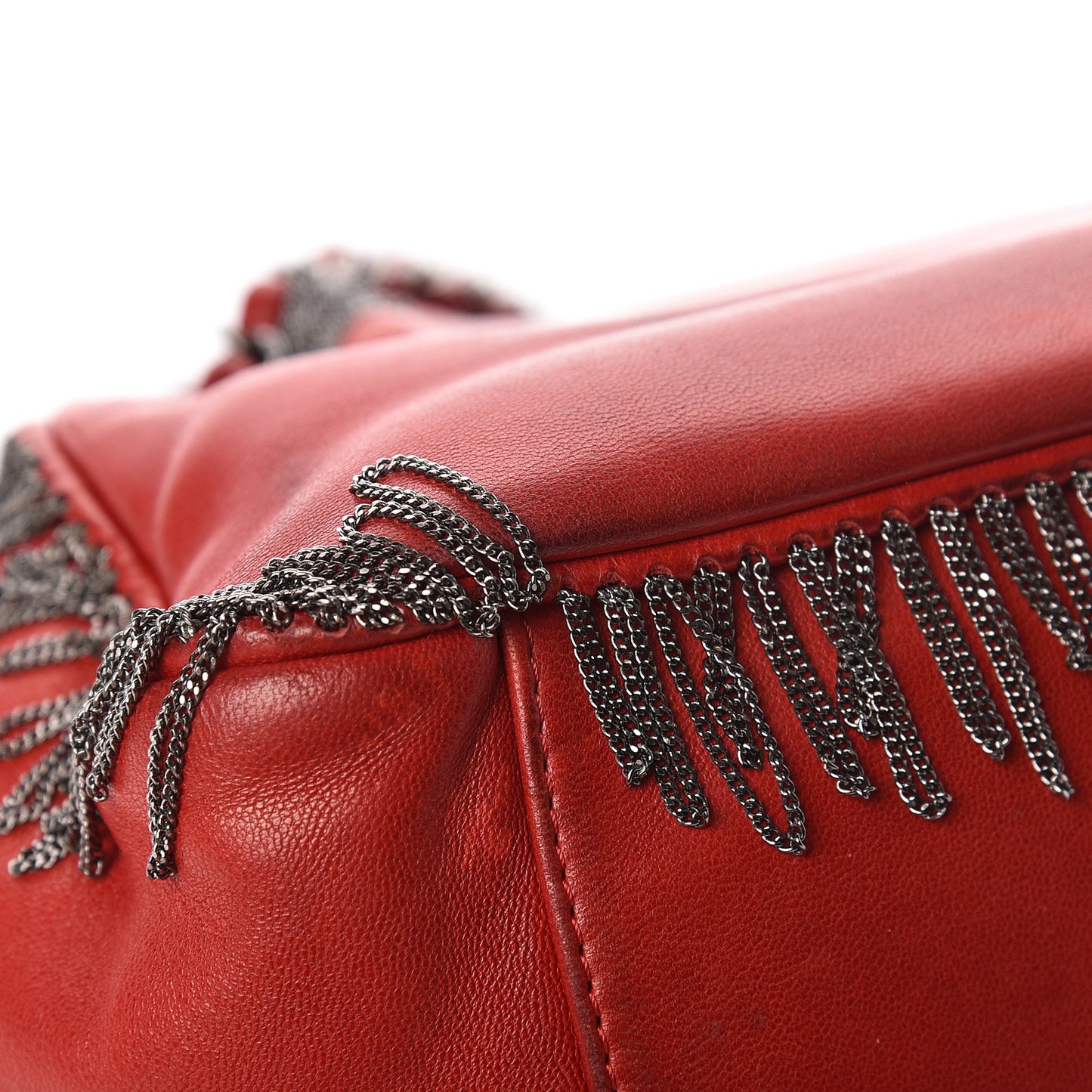 Lambskin Rock And Cabaret Chain Fringe Accordion Flap Red